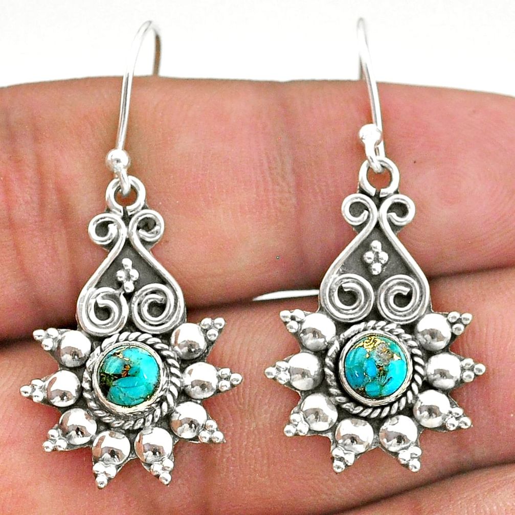 925 silver 1.94cts blue copper turquoise dangle earrings jewelry t34249