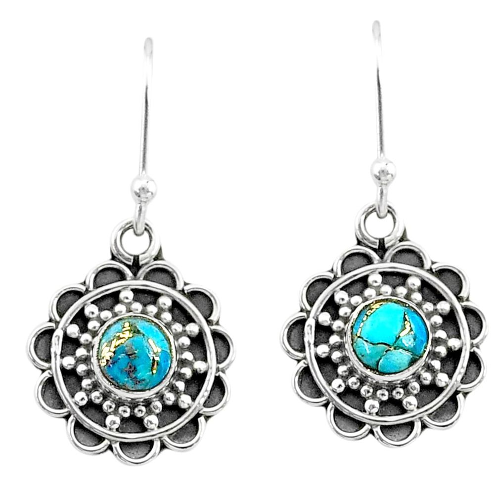 925 sterling silver 1.53cts blue copper turquoise dangle earrings jewelry t35952