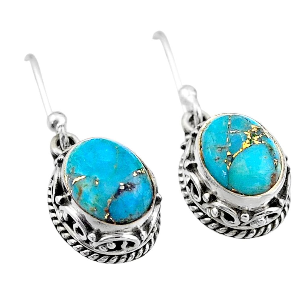 925 sterling silver 6.08cts blue copper turquoise dangle earrings jewelry t46804