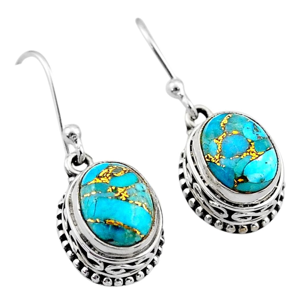 925 sterling silver 6.01cts blue copper turquoise dangle earrings jewelry t46827