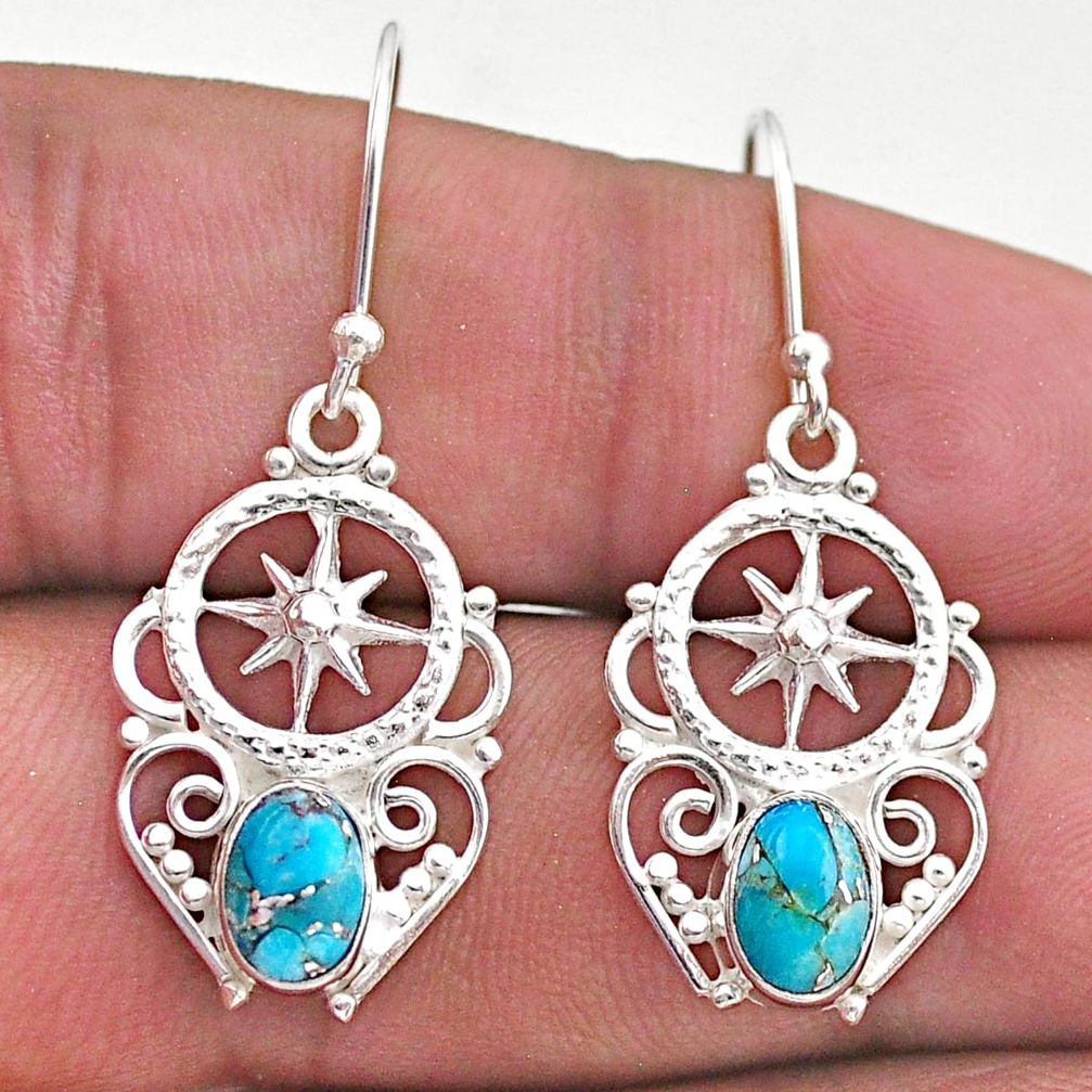 925 sterling silver 3.07cts blue copper turquoise dangle earrings jewelry t46976