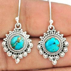925 sterling silver 5.51cts blue copper turquoise dangle earrings jewelry u33550