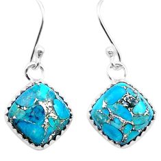 925 sterling silver 7.90cts blue copper turquoise dangle earrings jewelry u51031
