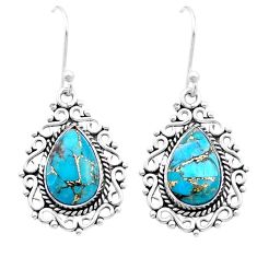 925 sterling silver 8.11cts blue copper turquoise dangle earrings jewelry u53392