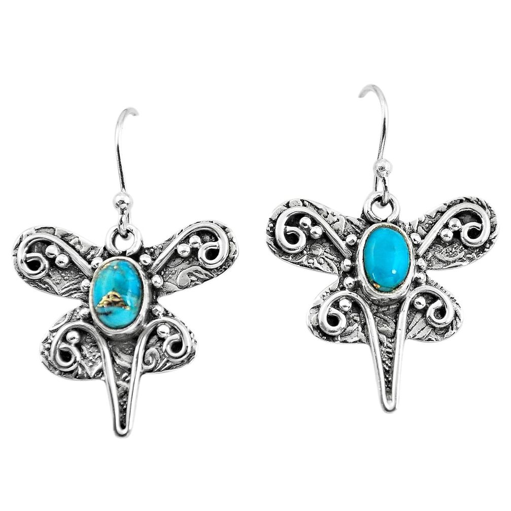 925 sterling silver 3.29cts blue copper turquoise dragonfly earrings p57575