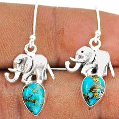 925 sterling silver 4.69cts blue copper turquoise elephant earrings t95744