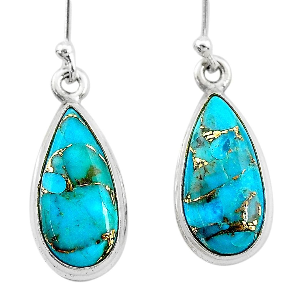 925 sterling silver 9.44cts blue copper turquoise pear earrings jewelry t23793