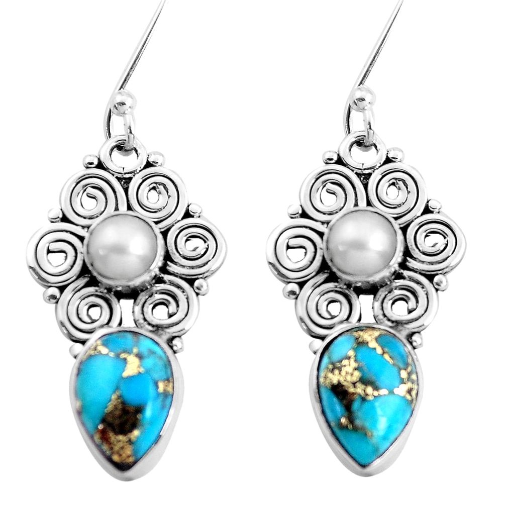 ver 8.77cts blue copper turquoise pearl dangle earrings p41296