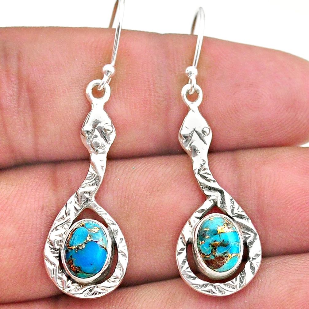 925 sterling silver 4.23cts blue copper turquoise snake earrings jewelry t32966