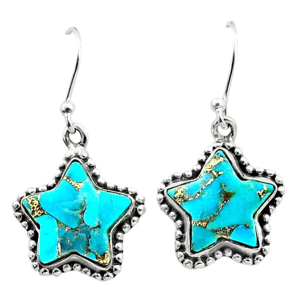 925 sterling silver 10.79cts blue copper turquoise star handmade earrings t50630