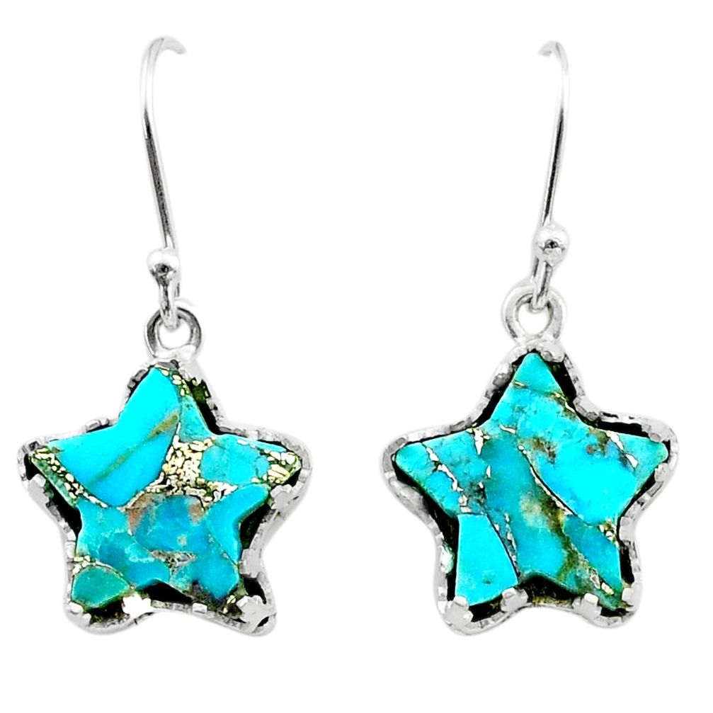 925 sterling silver 9.37cts blue copper turquoise star handmade earrings t50633