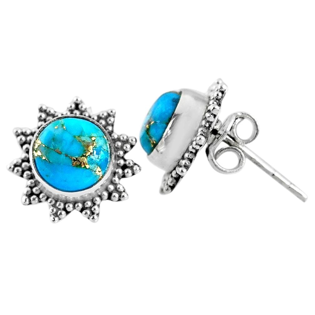 925 sterling silver 3.94cts blue copper turquoise stud earrings jewelry r67007