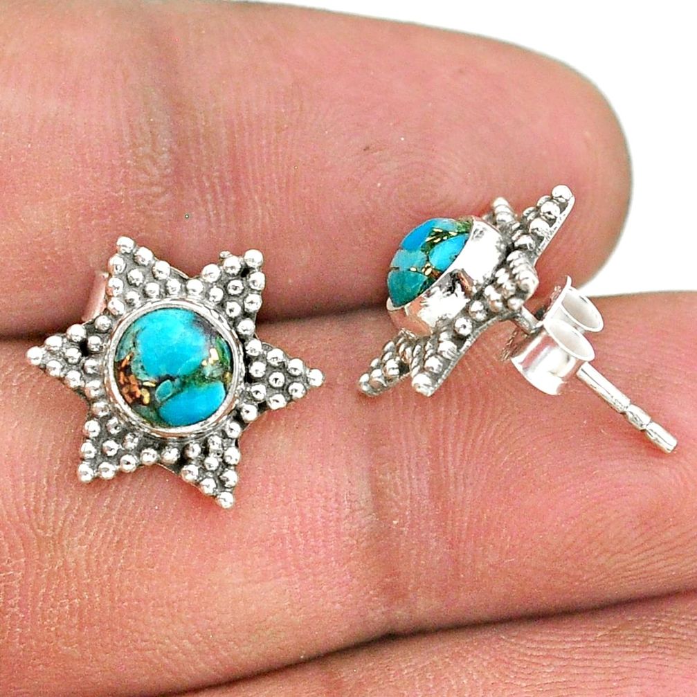 925 silver 2.42cts blue copper turquoise stud earrings jewelry t34186