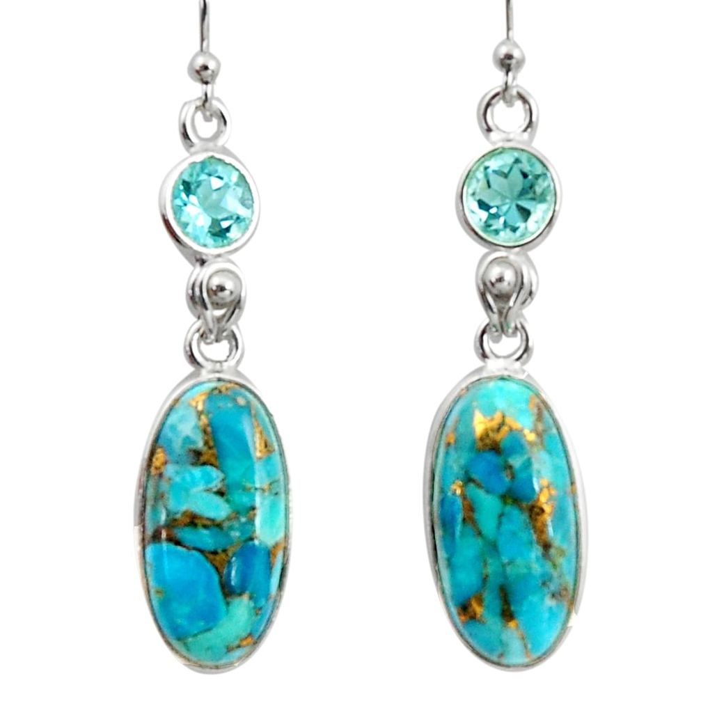 925 sterling silver 15.34cts blue copper turquoise topaz dangle earrings r41125