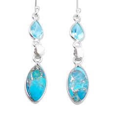 925 sterling silver 8.57cts blue copper turquoise topaz dangle earrings u33253