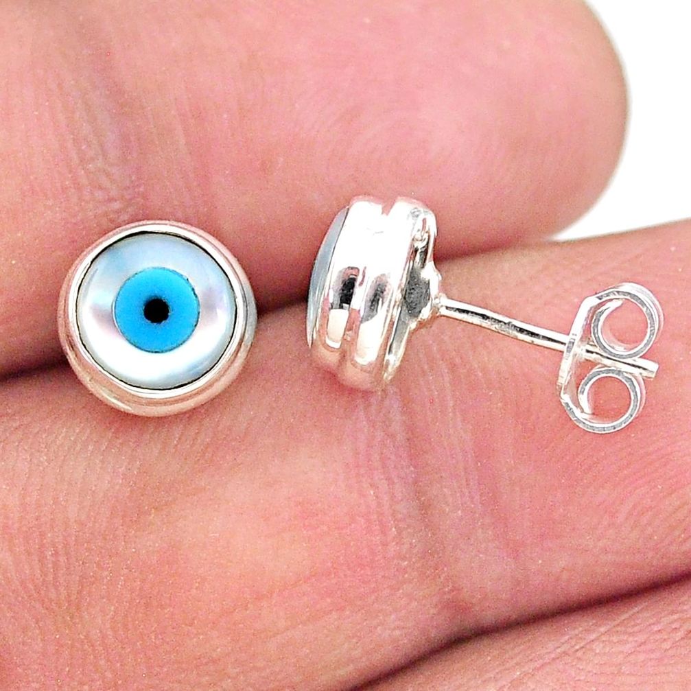 925 sterling silver 4.45cts blue evil eye talismans stud earrings jewelry t21291