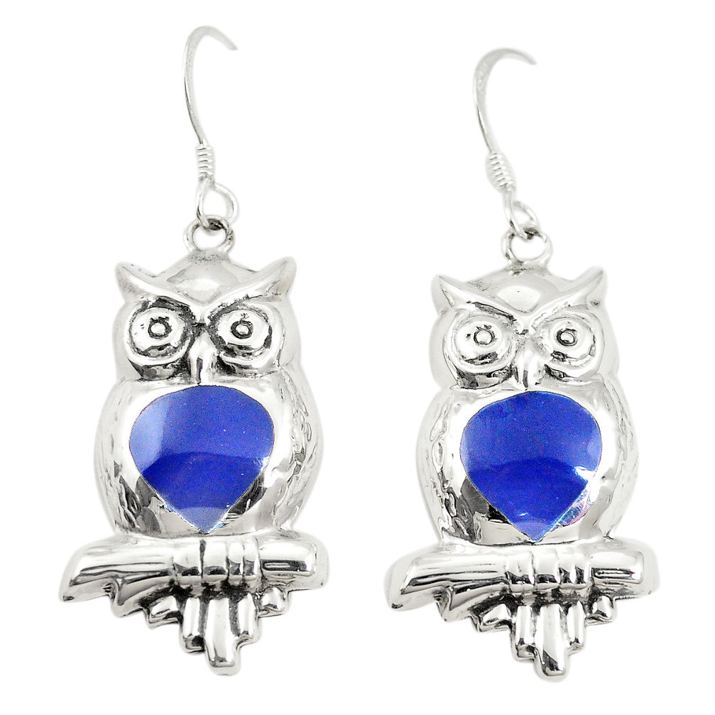 Blue lapis lazuli enamel 925 sterling silver owl earrings jewelry c11597