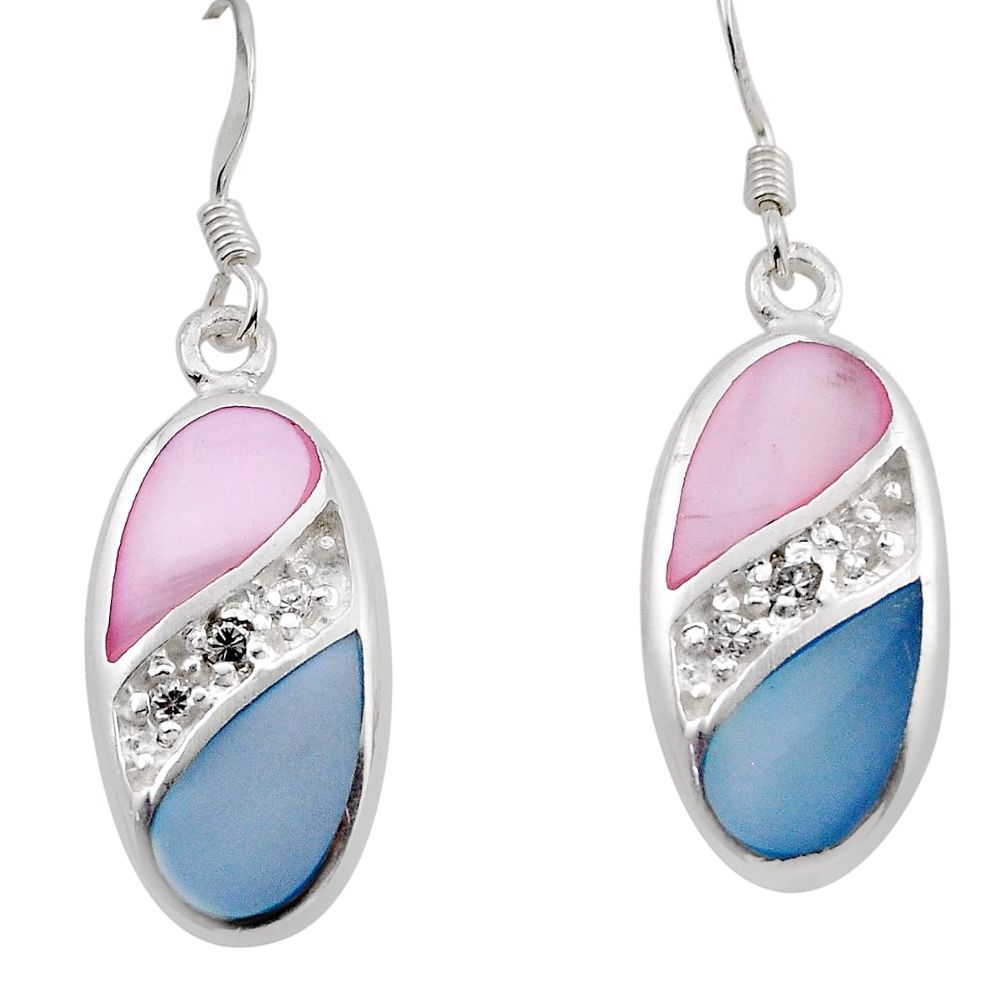 925 sterling silver 0.67cts blue pink pearl topaz enamel earrings jewelry y83383