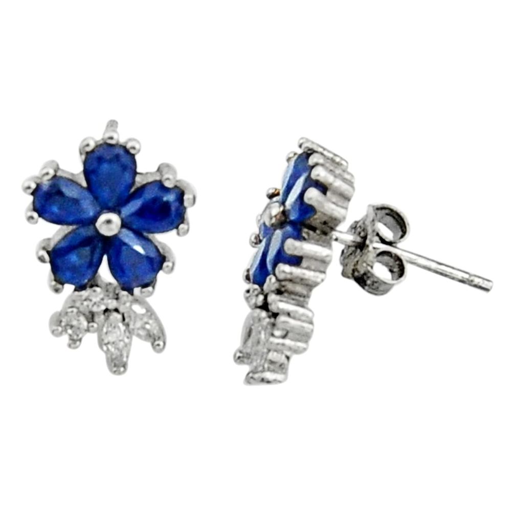 925 sterling silver 4.57cts blue sapphire (lab) topaz quartz stud earrings c9944