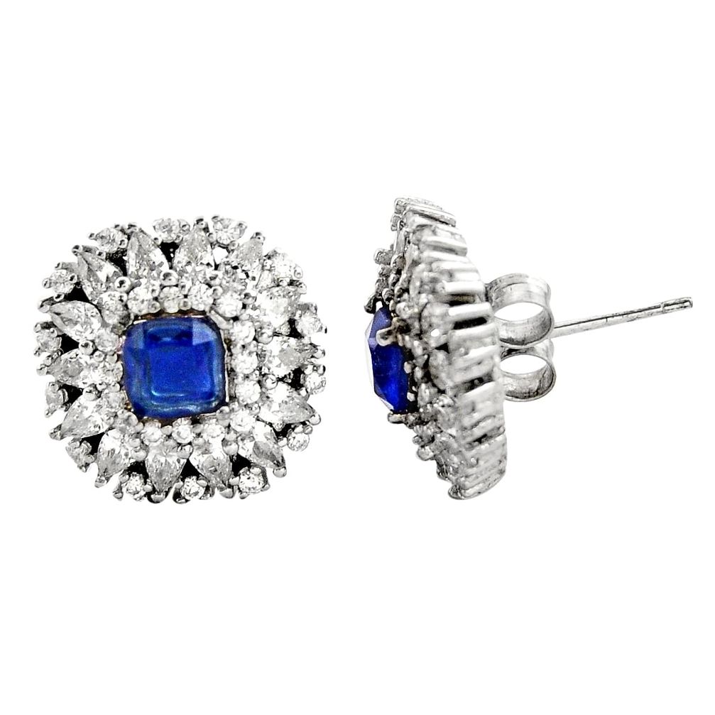 925 sterling silver 7.83cts blue sapphire (lab) topaz stud earrings c9344
