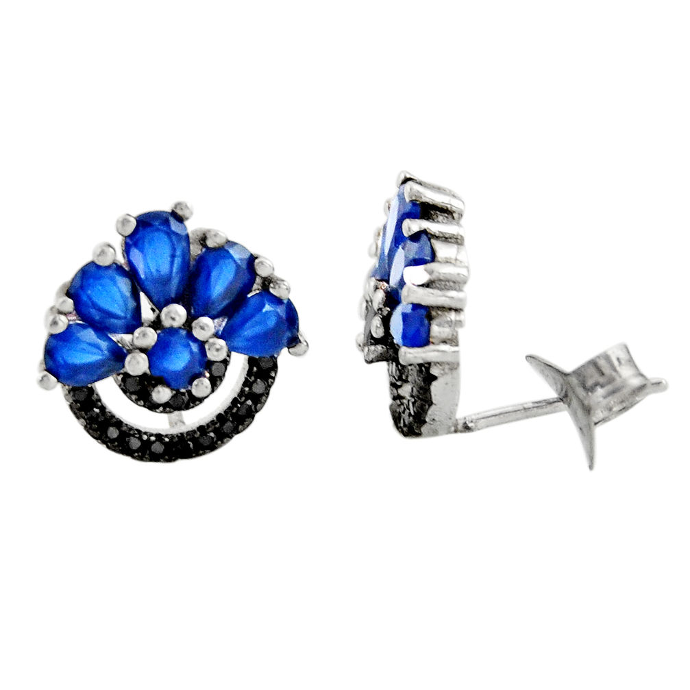 LAB 925 sterling silver 4.18cts blue sapphire (lab) topaz stud earrings c9484