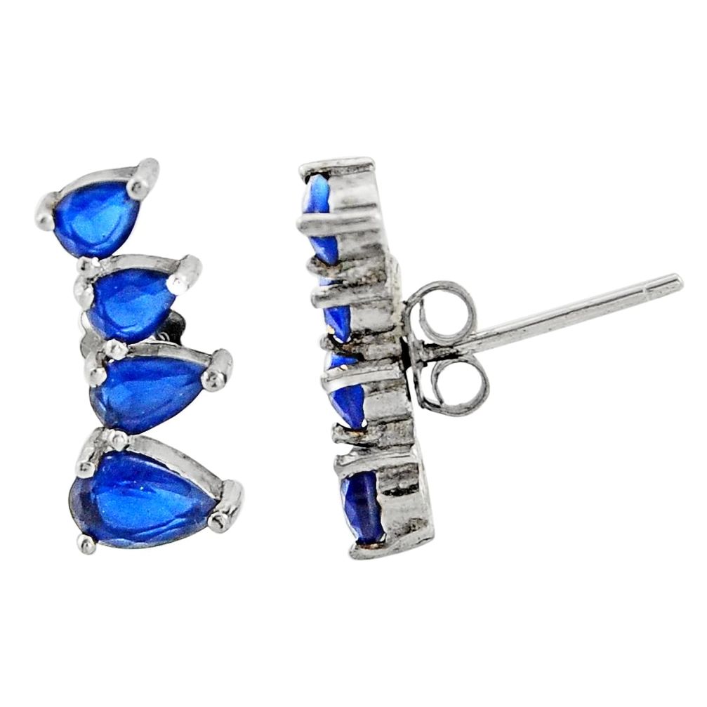 925 sterling silver 2.64cts blue sapphire (lab) topaz stud earrings c9516