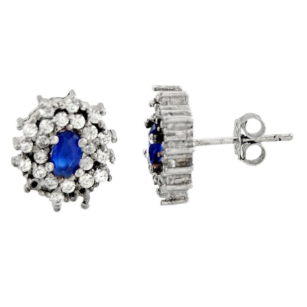 LAB 925 sterling silver 3.67cts blue sapphire (lab) topaz stud earrings c9545