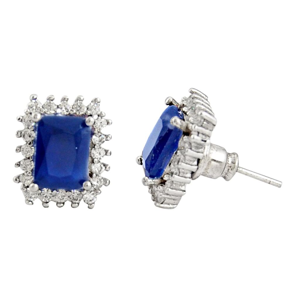 925 sterling silver 8.73cts blue sapphire (lab) white topaz stud earrings c9651