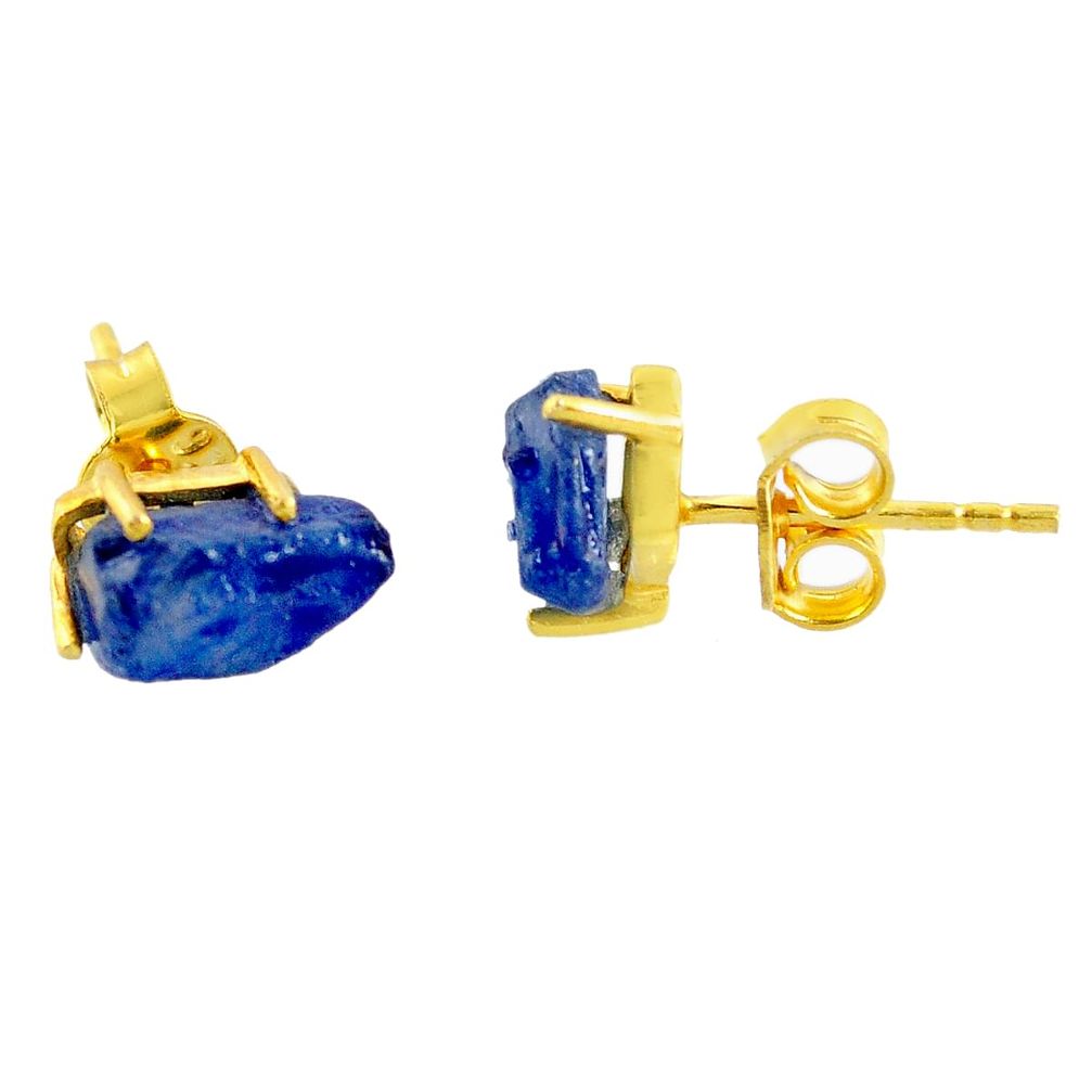 925 sterling silver 5.12cts blue sapphire raw 14k gold stud earrings r70464