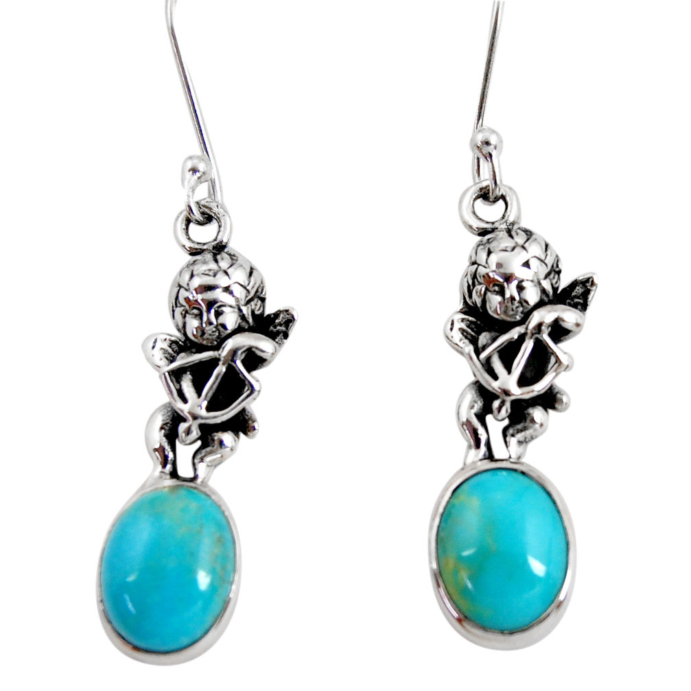 925 sterling silver 8.31cts blue sleeping beauty turquoise angel earrings d40504