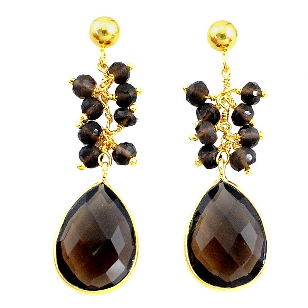 Handmade 17.49cts brown smoky topaz 14k gold dangle earrings t16611