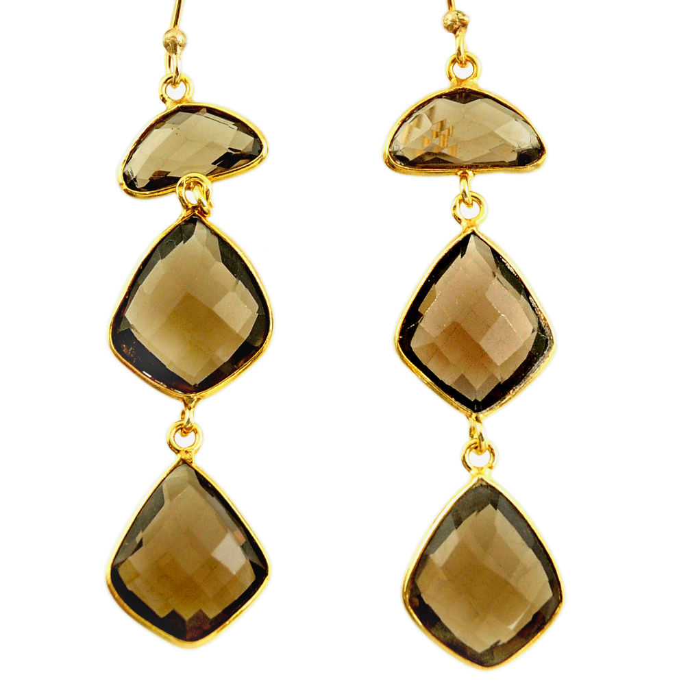 925 sterling silver 21.69cts brown smoky topaz 14k gold earrings jewelry r38524
