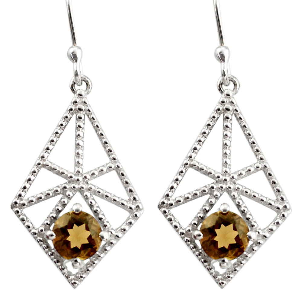 925 sterling silver 2.47cts brown smoky topaz dangle earrings jewelry r36878