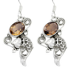 925 sterling silver 6.54cts brown smoky topaz fish earrings jewelry u86463