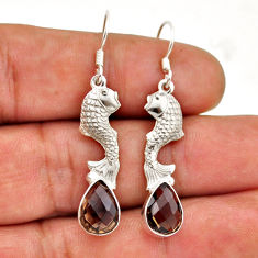 925 sterling silver 5.31cts brown smoky topaz pear fish earrings jewelry n51082