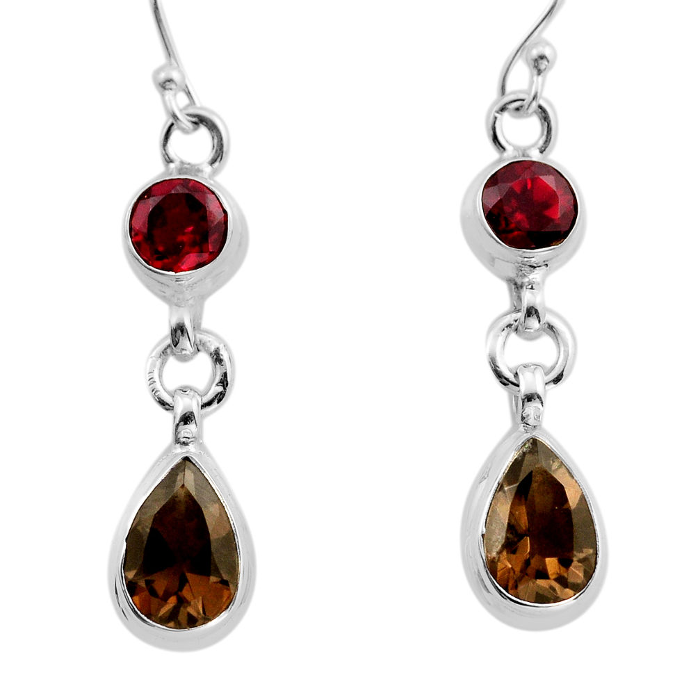 925 sterling silver 7.18cts brown smoky topaz red garnet earrings jewelry y82830