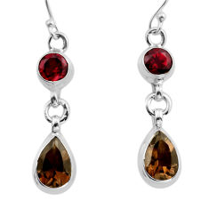 925 sterling silver 7.18cts brown smoky topaz red garnet earrings jewelry y82830
