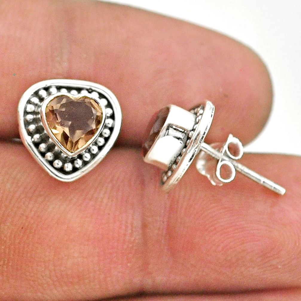 925 sterling silver 2.71cts brown smoky topaz stud earrings jewelry t41566