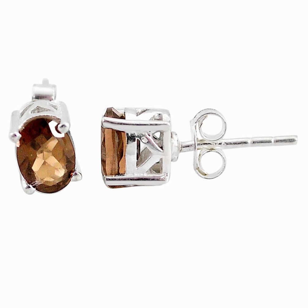 925 sterling silver 2.84cts brown smoky topaz stud earrings jewelry t4887