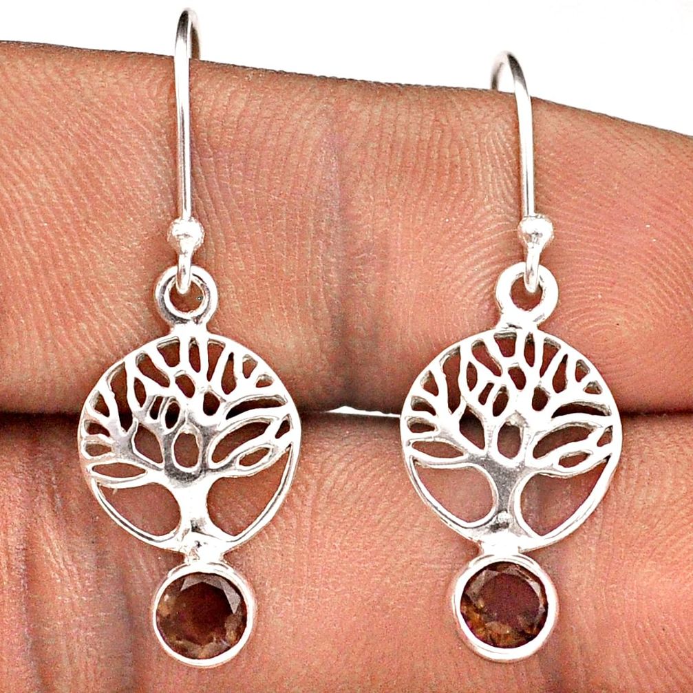 925 sterling silver 1.67cts brown smoky topaz tree of life earrings t88698