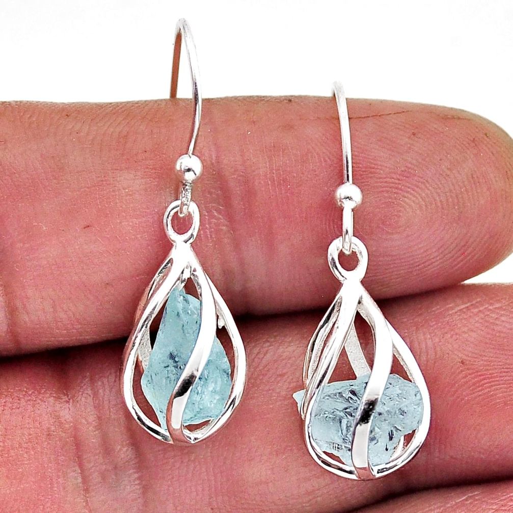 925 sterling silver 7.54cts cage natural aqua aquamarine rough earrings n5414