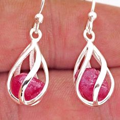 925 sterling silver 7.68cts cage natural pink ruby rough dangle earrings n4963