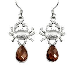 925 sterling silver 4.93cts checker cut brown smoky topaz crab earrings y36472