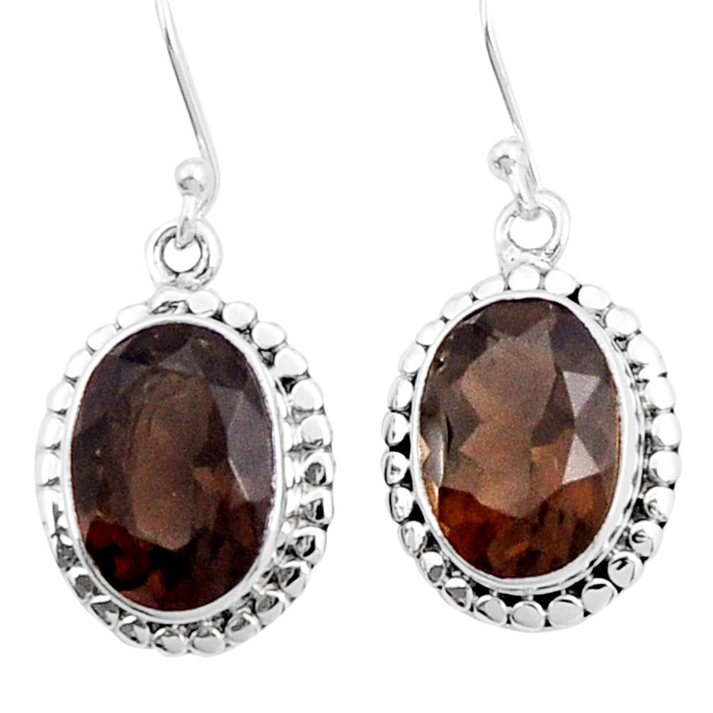 925 sterling silver 10.25cts checker cut brown smoky topaz dangle earrings y6875