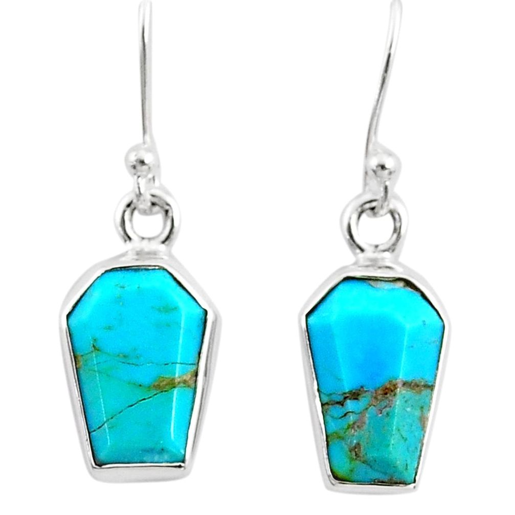 925 sterling silver 6.05cts coffin blue arizona mohave turquoise earrings r80079