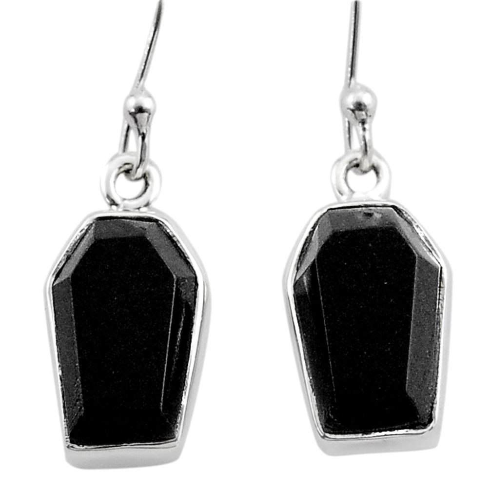 925 sterling silver 8.75cts coffin natural black onyx dangle earrings t47886