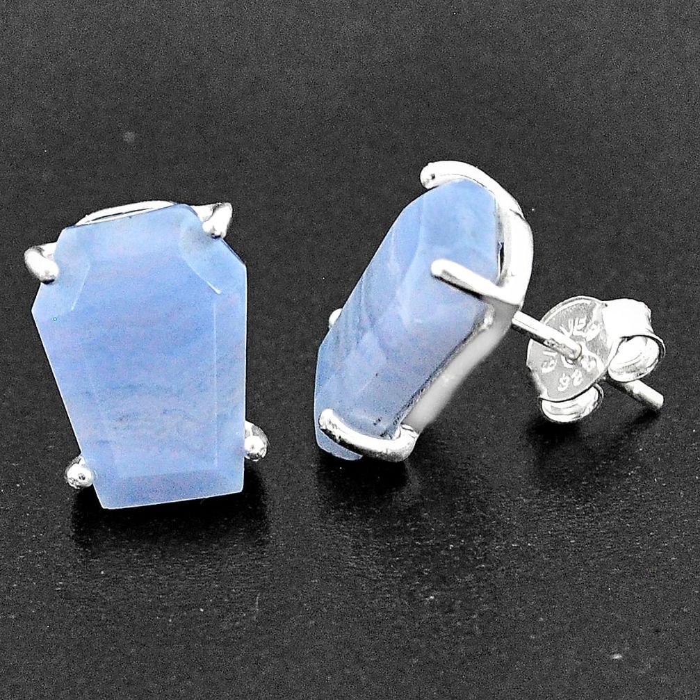 925 sterling silver 9.96cts coffin natural blue lace agate earrings t1024