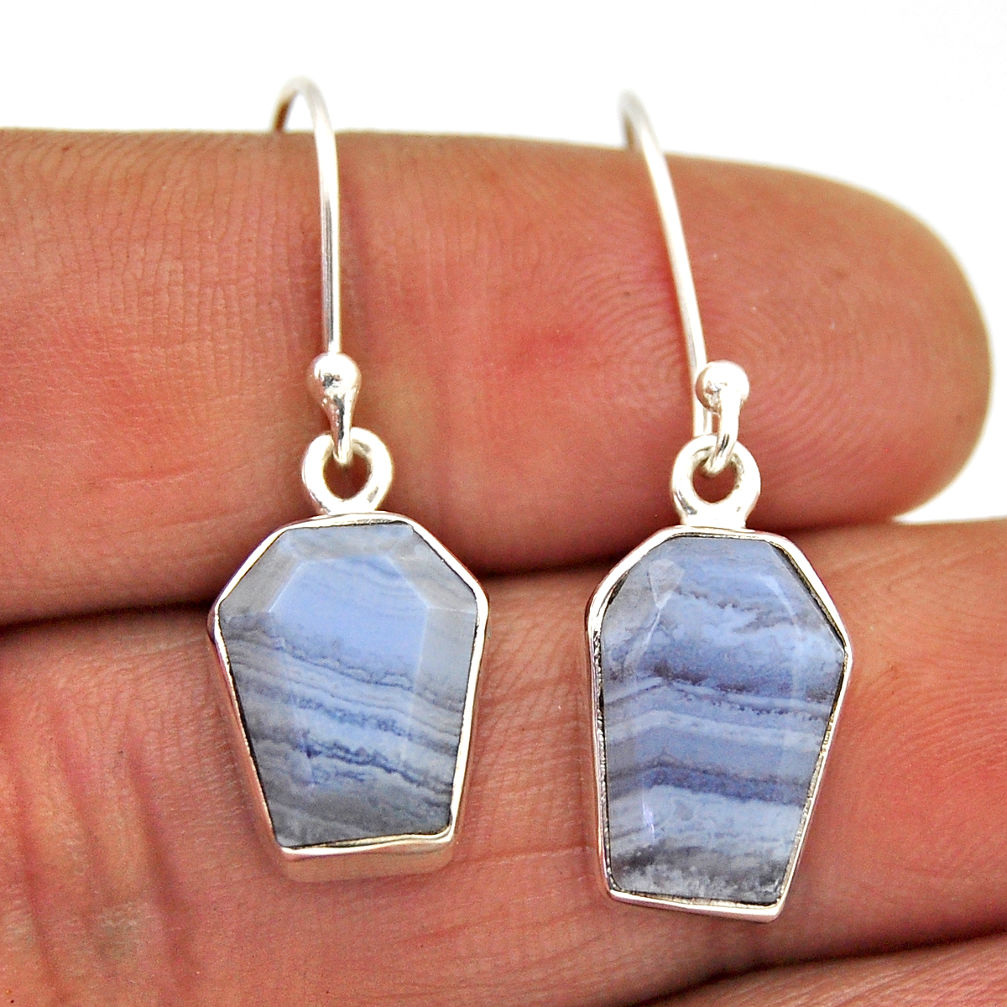 925 sterling silver 8.90cts coffin natural blue lace agate fancy earrings n28753