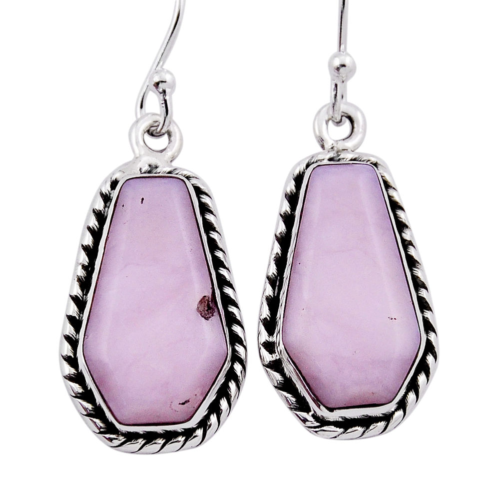 925 sterling silver 12.36cts coffin natural pink opal dangle earrings n39604