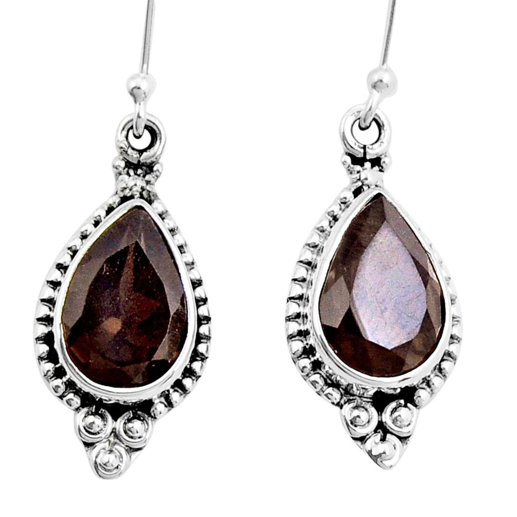925 sterling silver 8.26cts faceted brown smoky topaz dangle earrings y6858